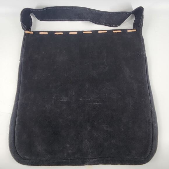 John Boy Bags Shoulder Bag Black Suede Leather Cross Stitch Boho Country Luxe - Picture 2 of 5